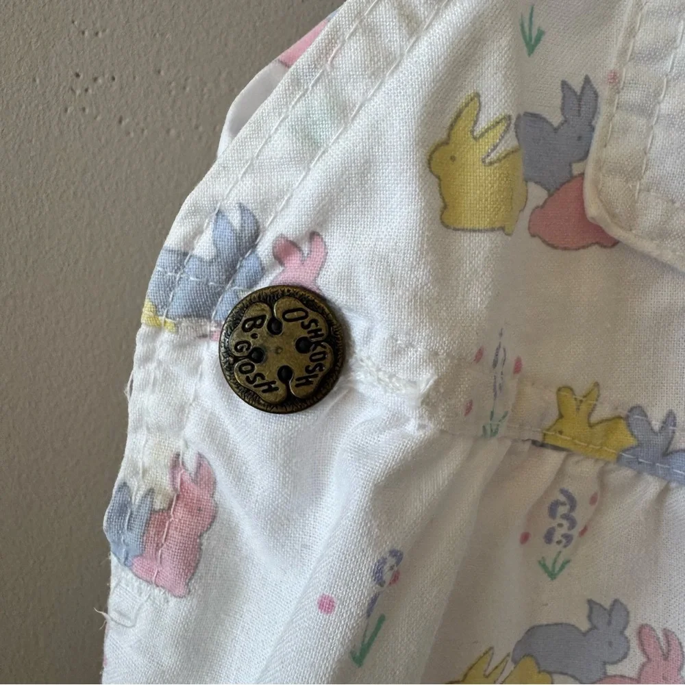 Vintage Osh‎ Kosh B’Gosh Baby Bunny Rabbit Print Short Overalls 12 months